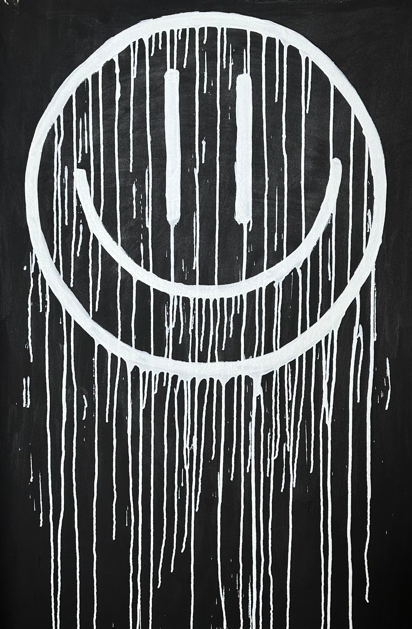 Big white drippy smiley on black
