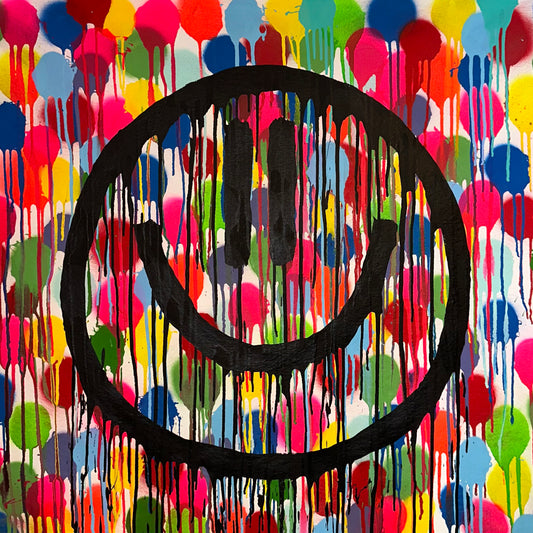 Drippy smileys on drippy polka dots
