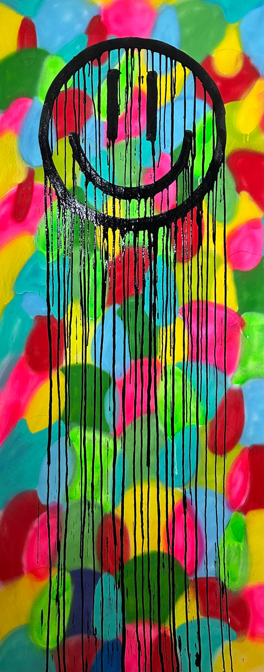Long Black drippy smiley on color
