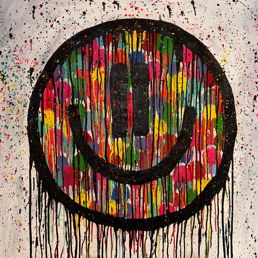 Colorful drippy smiley with splatter