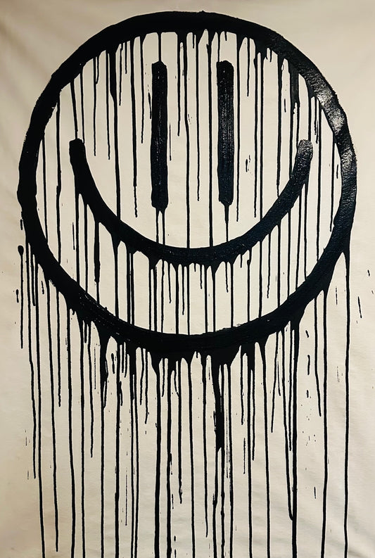 Long black drippy smiley on white