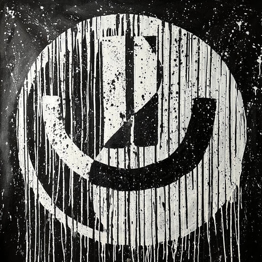Drippy yin yang smiley black-and-white