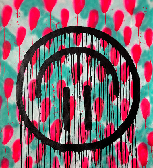 Pink and teal upside down smiley with drips