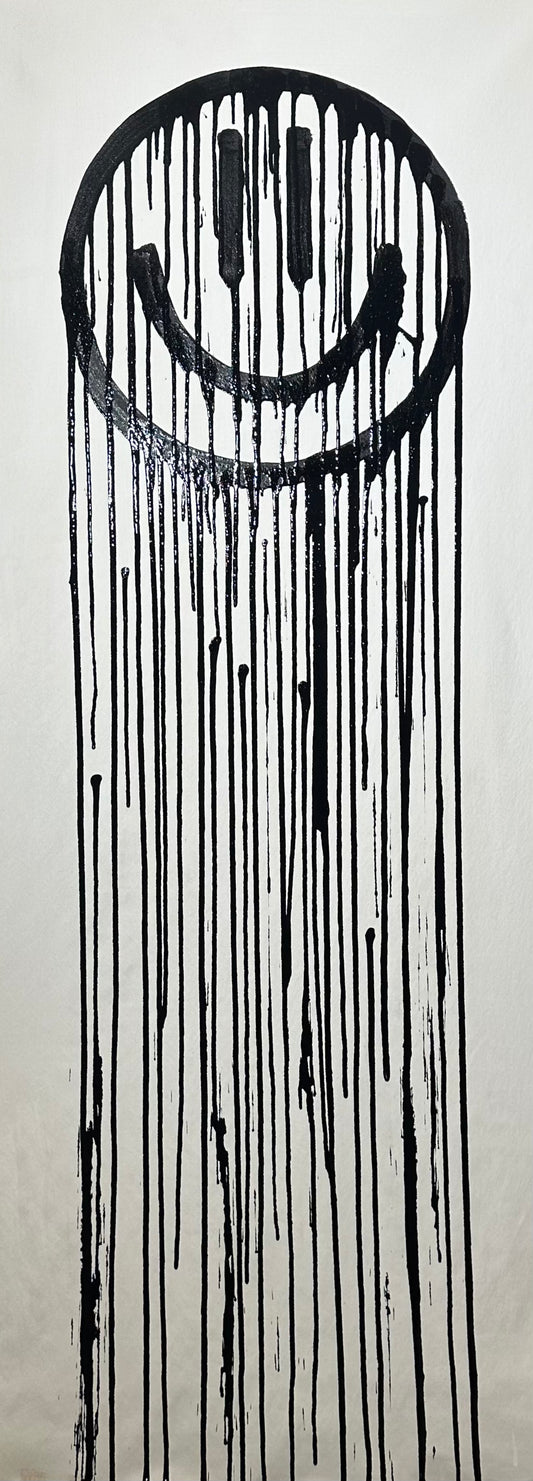 Long black drippy smiley on white