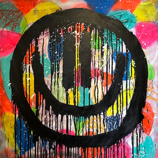 Drippy smiley on Colorful scribbles